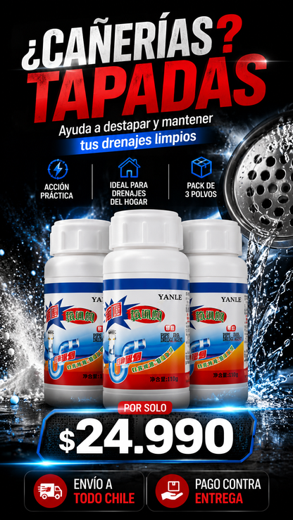 3 Polvo Destapa Cañerias Drenage 110g