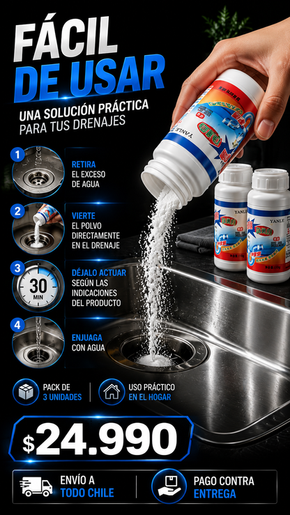 3 Polvo Destapa Cañerias Drenage 110g